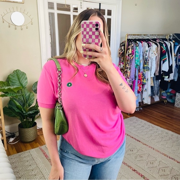 Zara Pink Kiwi Embroidered Tee - Picture 1 of 5